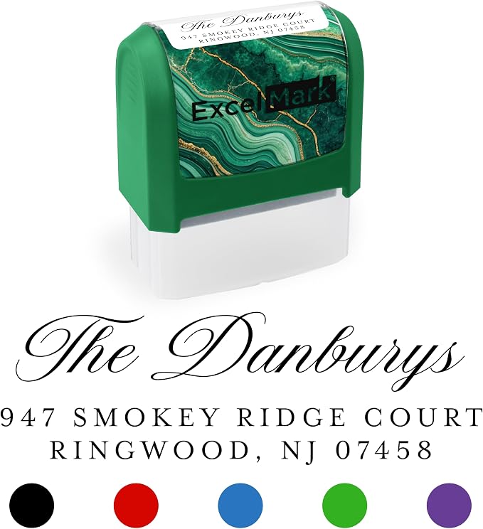 ExcelMark Custom Return Address Stamp (Green, Heritage Classic) | Custom Return Address Stamp with Elegant Designs, Vibrant Colors & Patterns – Perfect for Mail, Invitations & Gifts