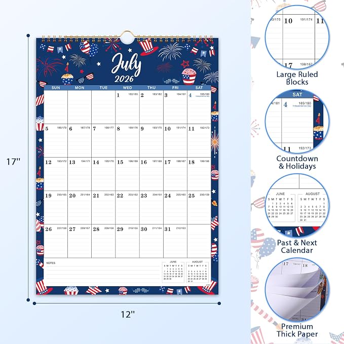 Calendar 2026-2027 - Wall Calendar 2026-2027, Jul 2026 - Dec 2027, 12" x 17", 18 Months Calendar 26-27, Large Writing Blocks for Home, Office & School Planning - 12 Different Themes
