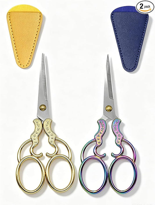 2 PCS Embroidery Scissors with 2 Covers, 5 Inch vintage Stainless Steel Sewing Scissors Sets, Decorative Handle Cutting Tool Suitable for Embroidery Thread, Paper, Yarn, DIY Projects Sewing Supplies