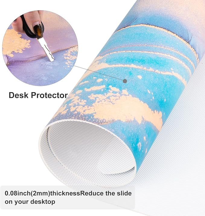 Colorful Star Waterproof Blue Purple Marble Desk Pad, 31.5" x 15.7" | PU Leather Desk Mat Large Keyboard and Gaming Mouse Pads for Office, Non-Slip Writing Pad Desk Accessories for Women Men