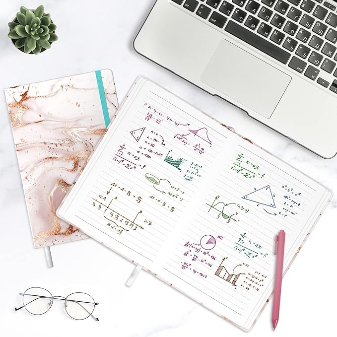 Lined Journal Notebook, Hardcover, Medium 5.7 x 8.4 in, 160 Pages Thick Paper, Cute Aesthetic A5 College Ruled Notebook for Journaling Writing Work Office School Women Men, White Gold Marble