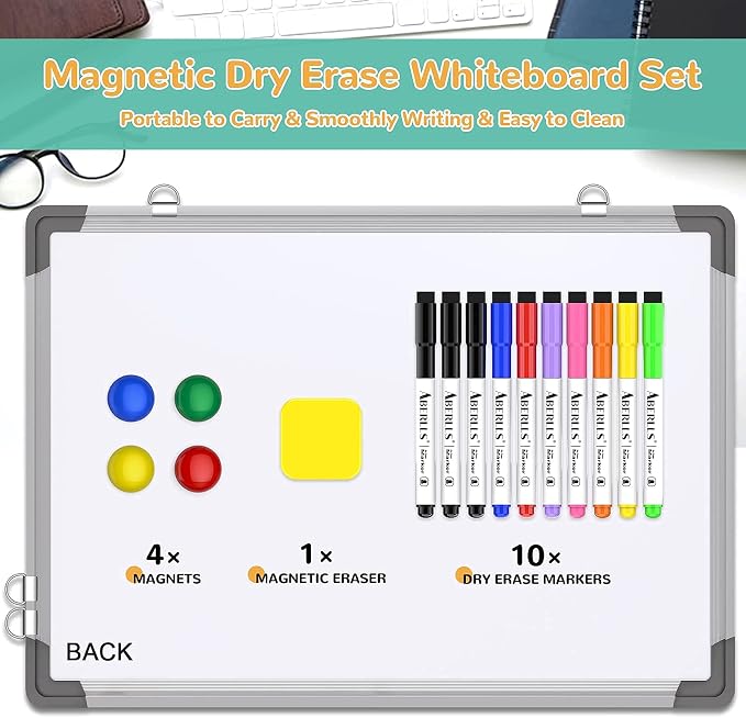 Monthly Calendar Whiteboard for Wall, 16x12 Inches Dry Erase Board, Small Magnetic White Board, Double-Sided Hanging Board for Office School Home Kitchen, Portable Board for Drawing Planning Memo