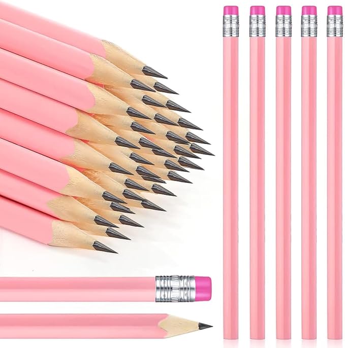 Tinlade 50 Pcs Pink Triangular Grip Pencils Back to School Wood Wedding Pencils HB Graphite Pencil Pack Eraser for Baby Shower Drawing Sketching Bridal Shower Office Supplies