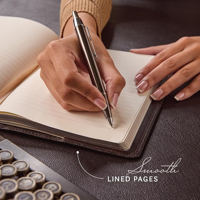 Refillable Journal, Bureau Brown Full-Grain Leather Notebook Cover with Insert, 160 Lined Pages, 120 gsm Acid-free Paper, Refills Available, 8” x 5.75” Insert Size