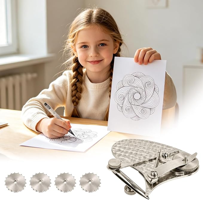 Mechanical Gear Train Ruling Pen - Vintage Precision Dotting Pen Set with 4 Brass Dotting Wheels, Blueprint Drafting Tool for Architects, Designers, Engineers, Technical Drawing Kit (Silver)