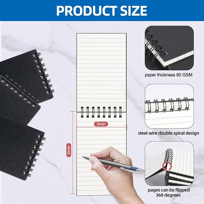 12 Pack 3x5" Spiral Pocket Notebook, College Ruled Small Notepad for School | Mini Notebook, Small Notebooks, Pocket Notepad, Lined Note Pads for Home Office Work Travel Meetings Travel Quick Note Taking