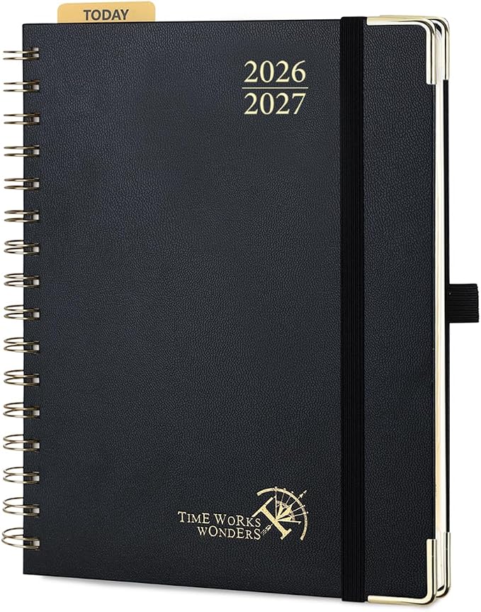 POPRUN 2026-2027 Weekly Planner 6.25" x 8.5" Weekly and Monthly Planner | Jul 2026 - Jun 2027 Daily Agenda Book with Hourly Schedule, Tabs, Hardcover, School and Office Supplies - Black