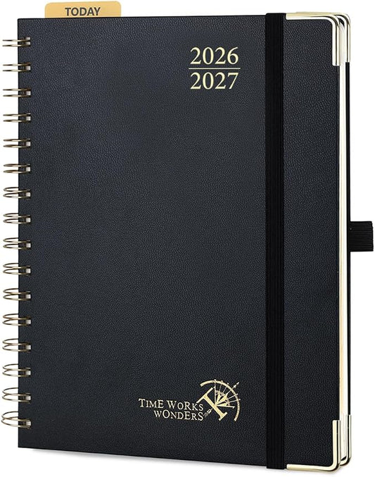 POPRUN 2026-2027 Weekly Planner 6.25" x 8.5" Weekly and Monthly Planner | Jul 2026 - Jun 2027 Daily Agenda Book with Hourly Schedule, Tabs, Hardcover, School and Office Supplies - Black