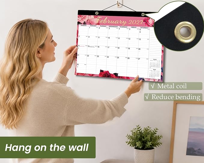 AECCN Desk Calendar 2026-2027, 18 Months Calendar-17" x 11.4" Flower 3 Pack | Large Space | 110G Anti Ink Bleed | Transparent Cover | with Stickers | Teacher supplies | Office Planning