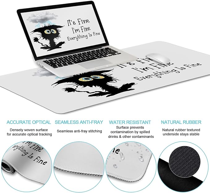 LIMKRIAN Large Gaming Mouse Pad Desk Mat Set, Funny Black Cat Desk Decor | Ergonomic Gel Wrist Rest, Computer Keyboard Mat Memory Foam Wrist Support, Coaster, Home Office Desk Accessories Supplies