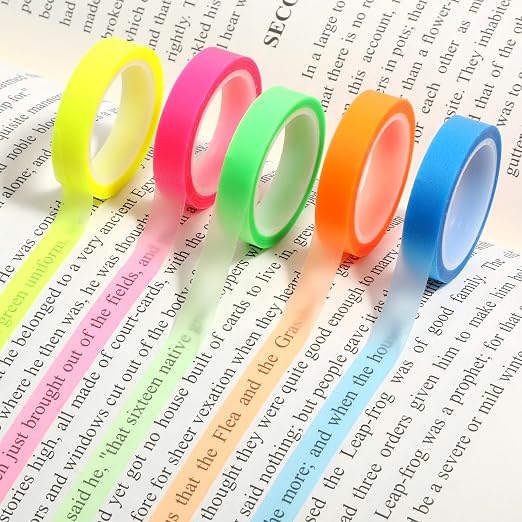 Sliverdew 5 Rolls Highlighter Tape Colored Transparent Marking Sticker Removable Fluorescent Neon Tape Annotation Supplies for Teachers Students Reading Home Office (0.3inch X 16ft)