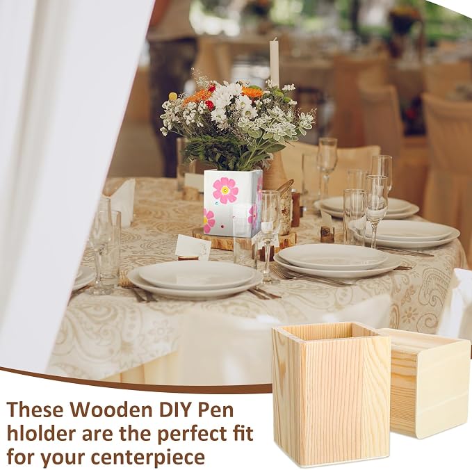 DoubleFill 20 Pack Wood Pen Holder Unfinished Wooden Pencil Holder for Back to School Homemade DIY Crafts Mini Wood Pencil Box Small Wooden Crates Crafts Projects 3 x 3 x 4 Inches