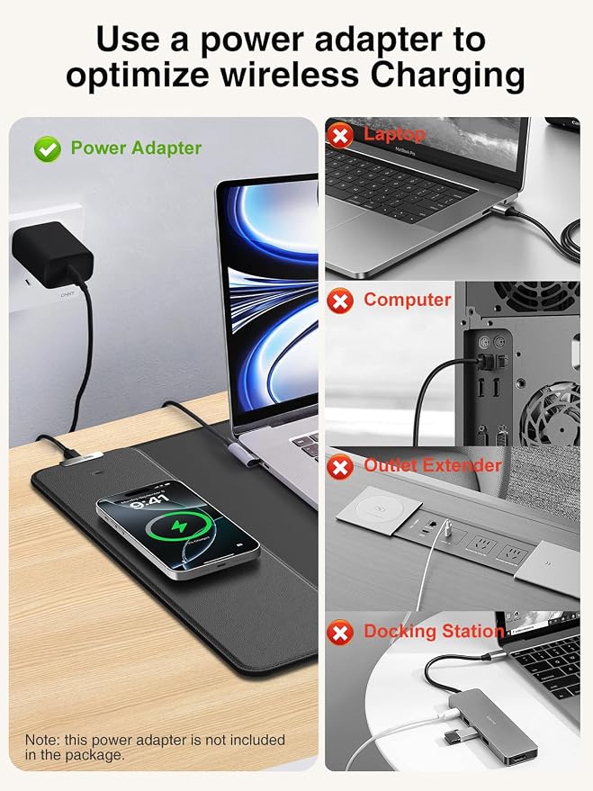 Magnetic Wireless Charging Mouse Pad, 31.5"x15.8" Large Desk Mat | Waterproof Mousepad, Smooth Glide, Stitched Edge, Non-Slip Rubber Base, Desk Pad Computer Keyboard Mat, No Adapter