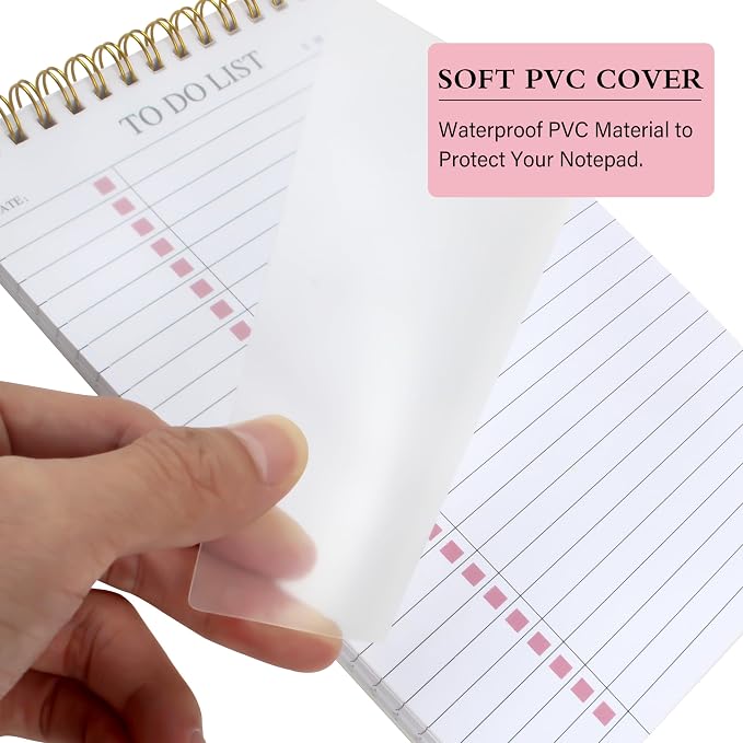 To Do List Notepad, Undated Daily Planner Notepad, A5 (5.5" x 8.3"), Pink | To Do List Notebook, Checklist Planner, Waterproof Spiral Notepad, for Work, Office Supplies, School Planner, 52 Sheets/Pack