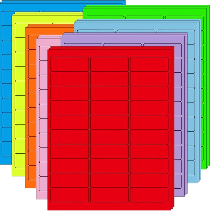 1''*2.625''Colored Labels Stickers 8 Colors Bright Moving Labels for Boxs 32 Sheets, Labels for Laser/Inkjet Printer, Permanent Adhesive