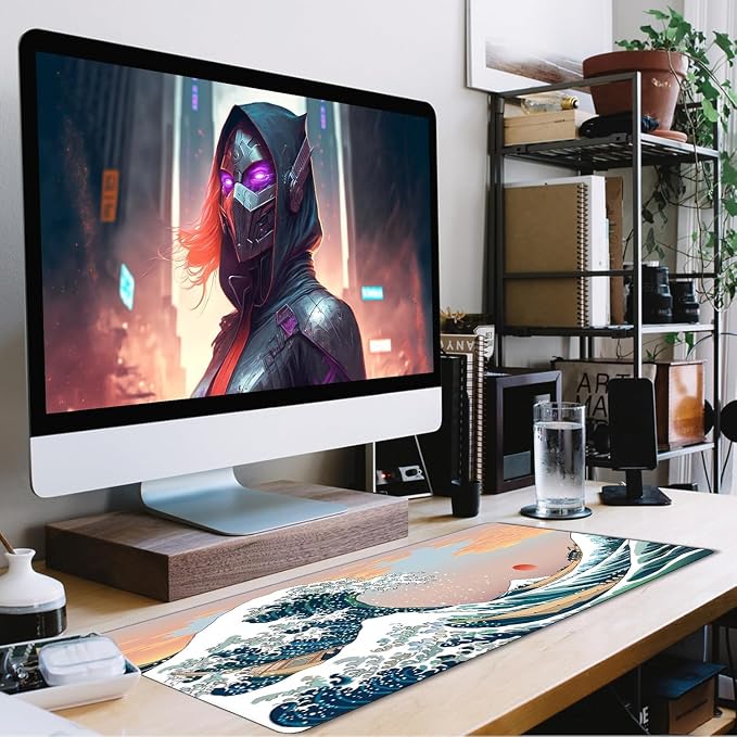 Japanese Large Mouse Pad,Desk Mat Office Desk Pad, Extended Large Mouse Mat for PC, Stitched Edges Gamer Mousepad 35.4 X 15.7 Inch Long Mice Pad, Sunset Sea