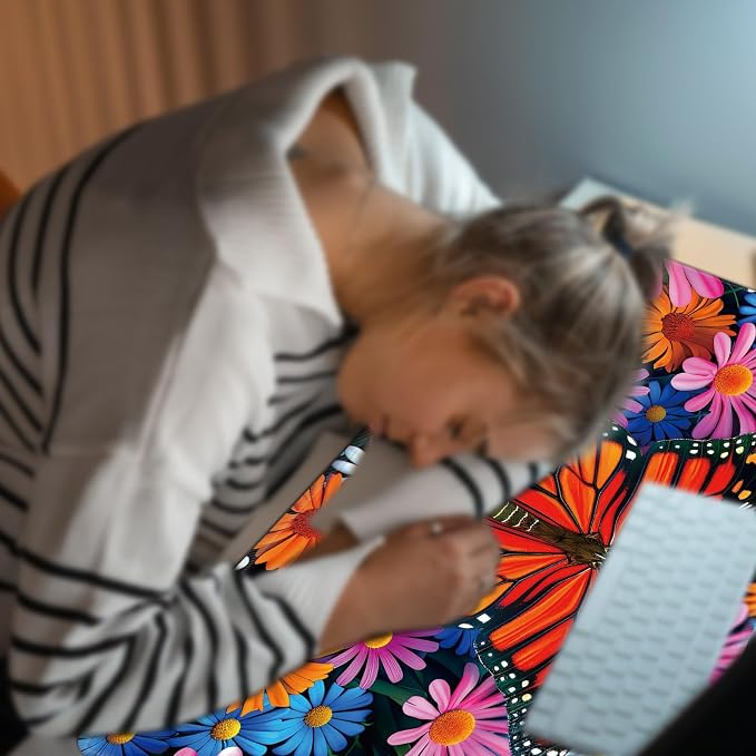 Heated Desk Pad Large Mouse Pad 23.6 x 14.1 inch with 3 Levels Heating & Auto Shut-Off Warm Mouse pad PU Leather Computer Mousepad for Home Office Work - Colorful Flowers and Butterflies
