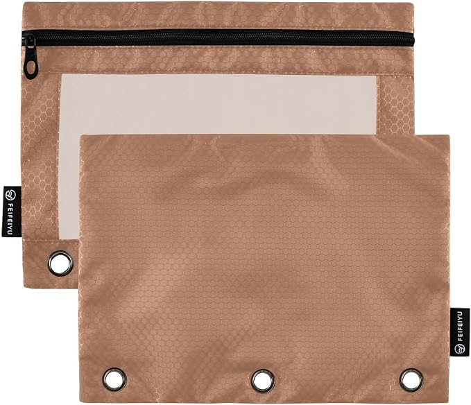 Gredecor Binder Pencil Pouch 3 Ring Terracotta Zipper Pencil Pouches Case 2 Pack Clear Binder Organizer for School Office