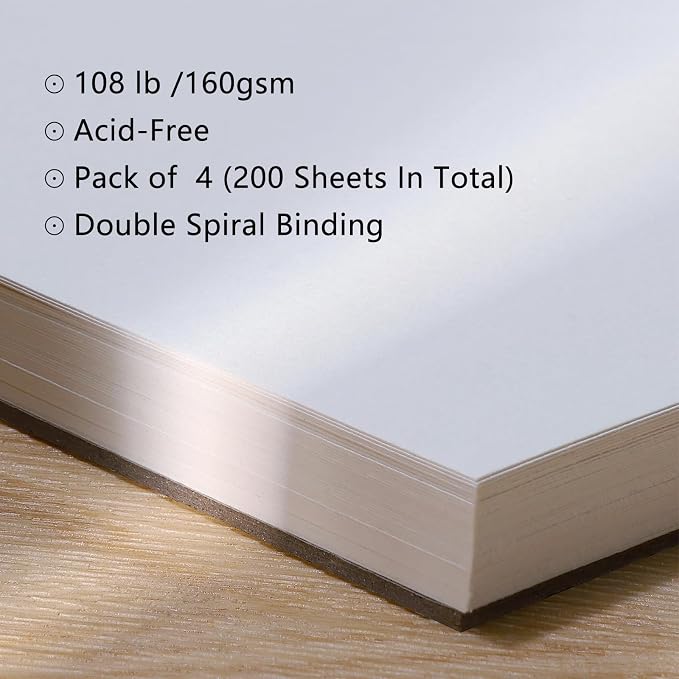 4 Pack Mixed Media Sketchbook, 5.5x8.5 inches Drawing Paper Sketch Book, 98lb/160gsm Heavyweight Spiral Bound Sketch Pads, Suitable for Wet and Dry Media, Drawing, Painting, Sketching(200 Sheets) | 160gsm acid-free paper, for dry and light wet media, l...