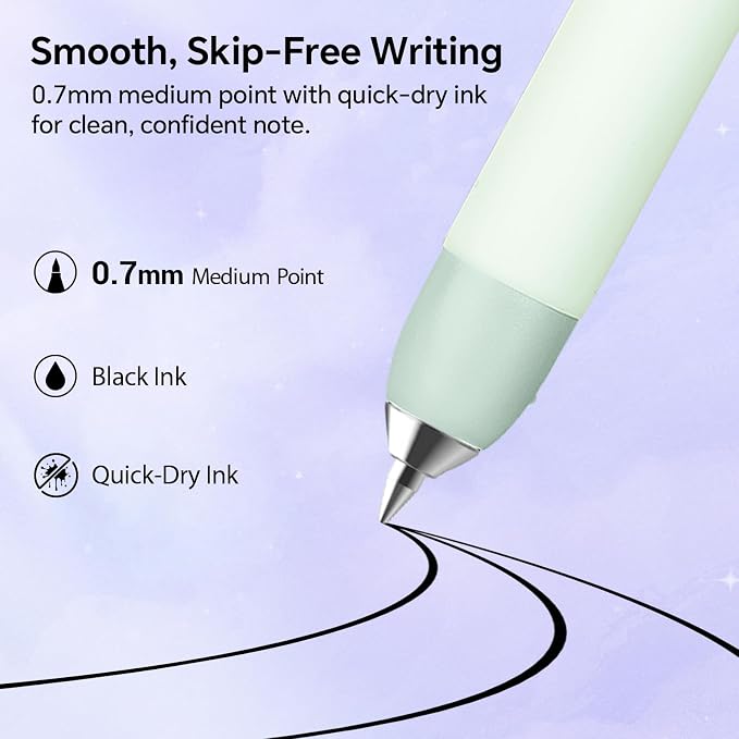 WRITECH Gel Pens Medium Point: Morph 0.7mm Black Ink Mini to Full Size Soft Grip Portable Extendable Pocket Pen Set with 2 Pens and 2 Refills