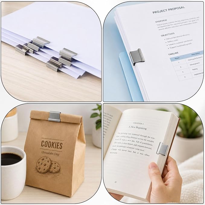 51 Pcs Portable Binder Clip Stapler Kit, Includes 50 Reusable Silver Clips, Push Clips for Paper Home School Desk Office Supplies
