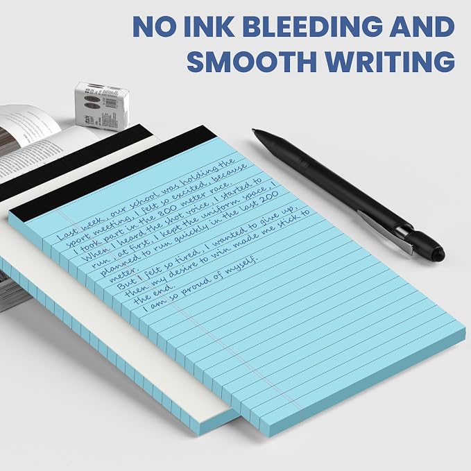 6pcs Small Note Pads, Blue Notepads 5x8 College Ruled Notebook, Writing Pads 5 x 8, Legal Pads, Pad Paper Perforate Notebooks for Work, Message, School, Office Supplies,30 Sheets/Pack