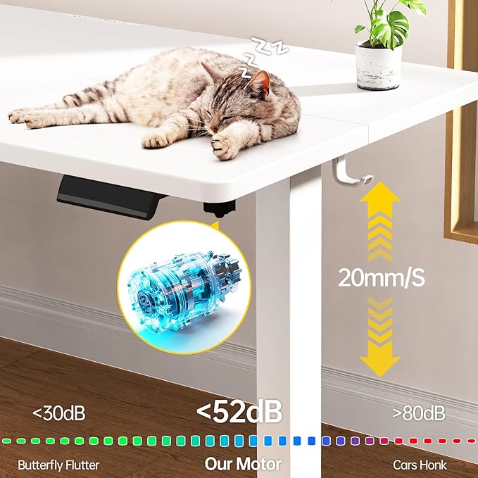 Veken 63×27.6 Inch Large Electric Standing Desk, Gaming Table, White | Height Adjustable Sit Stand Up Computer Tables for Home Office, Study , Writing, Suit students, employees and group work