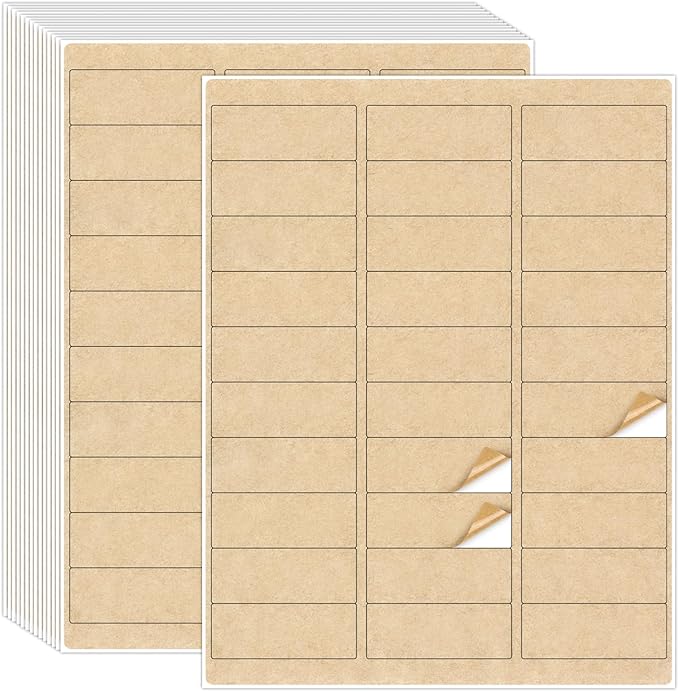 NATURALABEL 100 Sheets Printable Kraft Address Labels for Laser & Inkjet Printers, 1" x 2-5/8" - 30 per Page, Self-Adhesive Mailing Labels, Matte