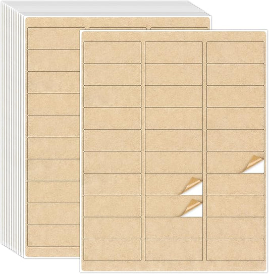 NATURALABEL 100 Sheets Printable Kraft Address Labels for Laser & Inkjet Printers, 1" x 2-5/8" - 30 per Page, Self-Adhesive Mailing Labels, Matte
