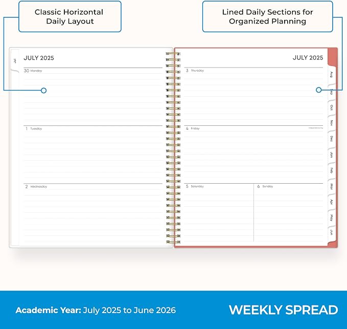Blue Sky 2025-2026 Weekly & Monthly Academic Planner, 8.5"x11", Cali Pink | July 2025 - June 2026, Flexible Pocket Cover, Wirebound, Storage Pocket, Academic Year