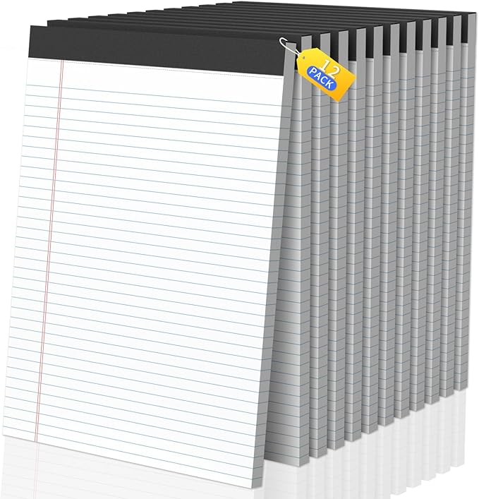 Legal Pads 8.5 X11, Narrow Ruled Notepads, 12 Pack, 50 Sheet/Pad | White Legal Pads, Tear Off Notepad, Perforated Writing Pad, Notebook Paper College Ruled, Notepads For Office Home School