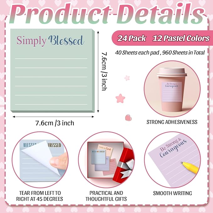 Yinder 24 Pcs Sticky Notes Gifts Bulk,Bible,Aesthetics