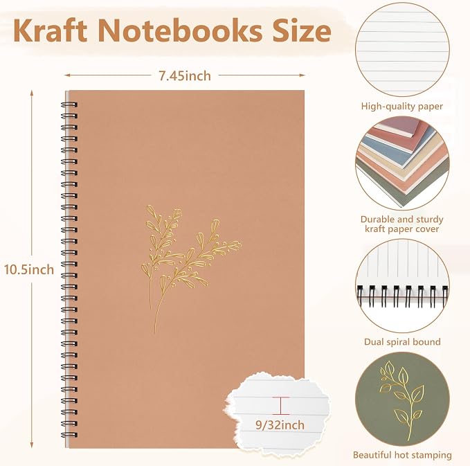 Fuutreo 6 Pack Spiral Notebook 10.5x7.45 Notebook,Aesthetic,Hot Stamping