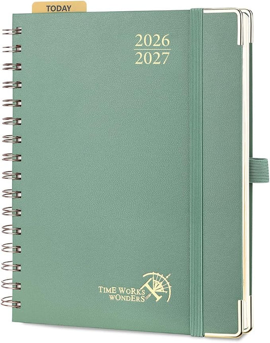 POPRUN 2026-2027 Weekly Planner 6.25" x 8.5" Weekly and Monthly Planner | Jul 2026 - Jun 2027 Daily Agenda Book with Hourly Schedule, Tabs, Hardcover, School and Office Supplies - Midnight Green