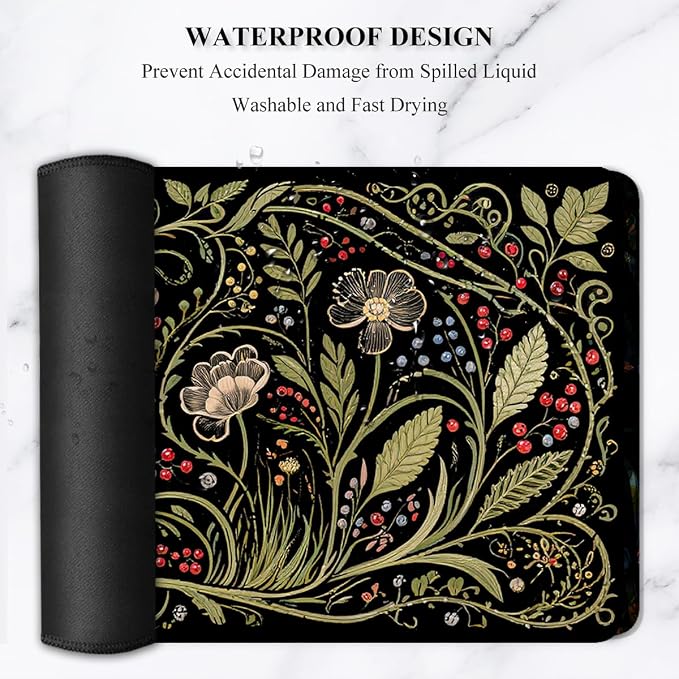 Auhoahsil Desk Mat, Ultra Large Mouse Pad, XXL Gaming Mousepad, Pretty Desk Pad, Big Extended Full Size Desktop Desk Matt for Keyboard, Laptop & Computer, 35.5 x 15.7 in, European Vintage Flowers