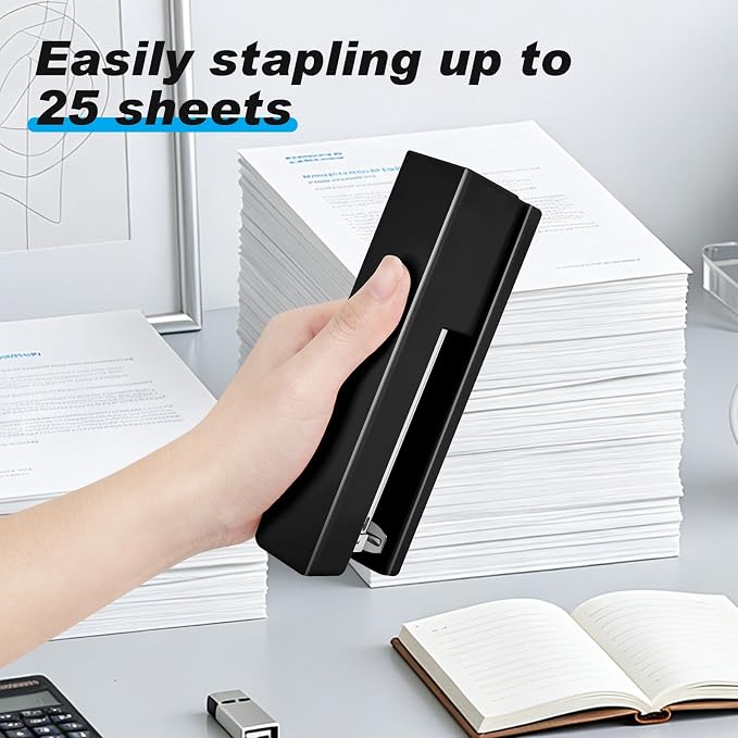 Office Desktop Stapler - 25 Sheet Capacity with 830 Staples and Staple Remover,Staplers for Desk,Non-Slip for School, Home, Black