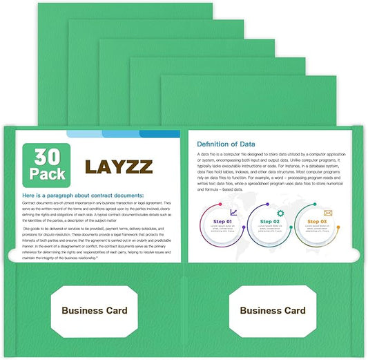 Folders with Pockets, LAYZZ 30 Pack Paper Pocket Folders, 2 Pocket File folders Fits Letter Size Paper, for School Office and Home (Green)