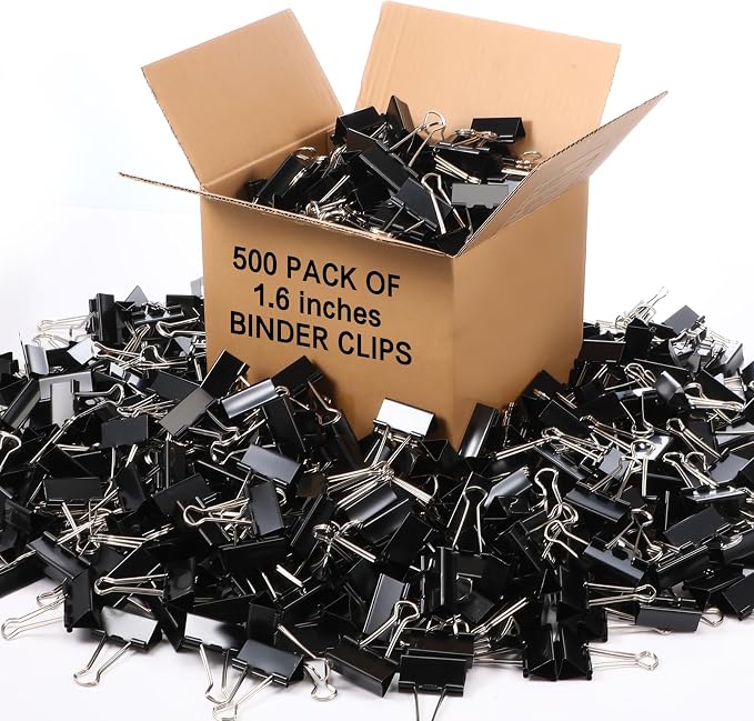 Jetec 500 Pieces Binder Clips 1.6 Inch Medium Paper Clamps Metal Paper Clips for Teachers Students Girls Boys Classroom Business Office and School Office Supplies, Black