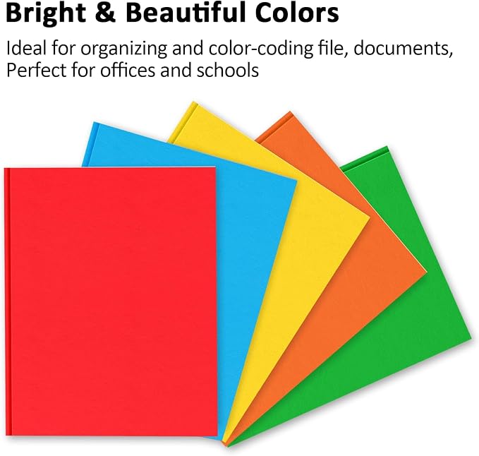 FUCDTEFC 2 Pocket Folders with Prongs, 5 Pack Paper Folders with Pockets and Prongs, File Folders with Fasteners, Heavy Duty Two Pocket 3 Prong Folders for Office School Letter Size, 5 Bright Color