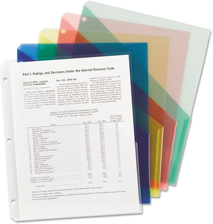 Smead Organized Up Poly Translucent Slash File Jacket, Three-Hole Punched, Letter Size, Assorted Colors, 5 Count