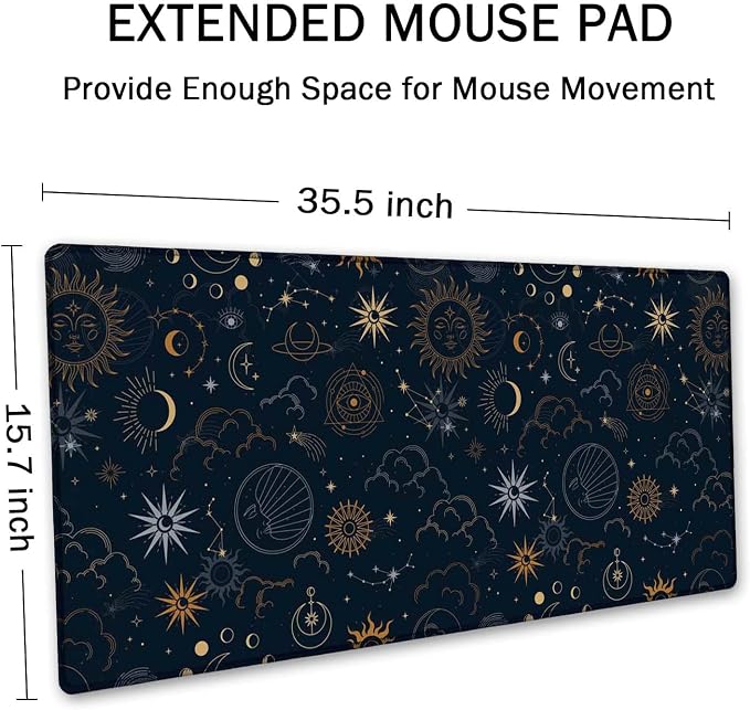 SSOIU Celestial Stars and Magic Eyes XXL Extended Desk Mat, Full Desk Office Home Large Mouse and Keyboard Mat 35.5" X 15.7"