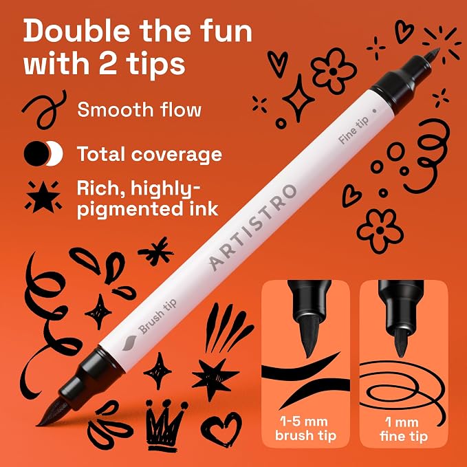 ARTISTRO 12 Black Acrylic Paint Markers - Paint Pens for Drawing - For Fabric, Rock, Glass, Wood, Molds - Arts & Crafts Gift for Adults, Teens, Kids, Classroom Must Haves & School Supplies