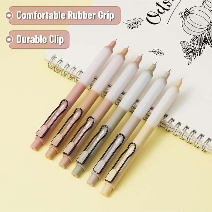 Mr. Pen- Retractable Gel Pens, 6 Pack, Black Ink, Boho Barrels | Fine Point 0.5 mm, Fast Dry, Smooth Writing, Cute Pens for Drawing, Writing Planner and School Supplies