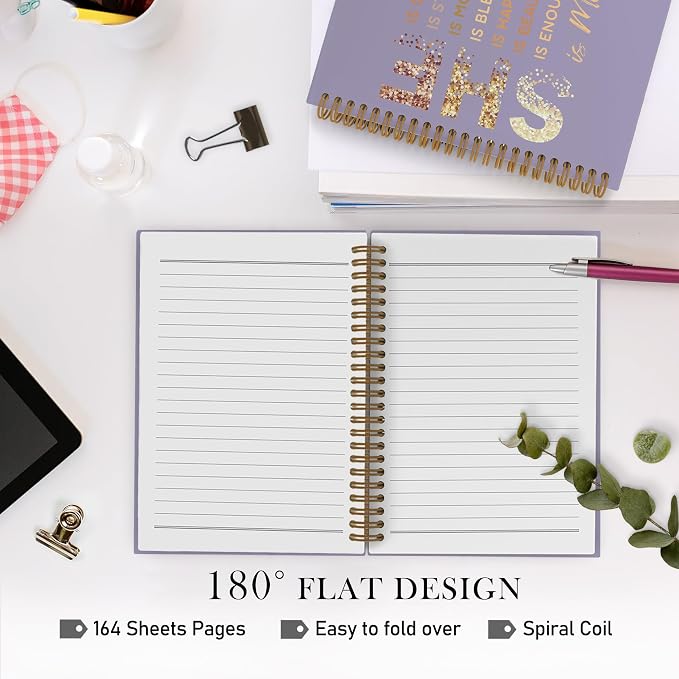 Purple Gold She Is Me Self Love Spiral Notebook, Inspirational Self Care Journal Notebook, Self Love Notebooks for School Work, Positive Office Supplies Gifts for Women Girls, 5.5x8.3 Inch