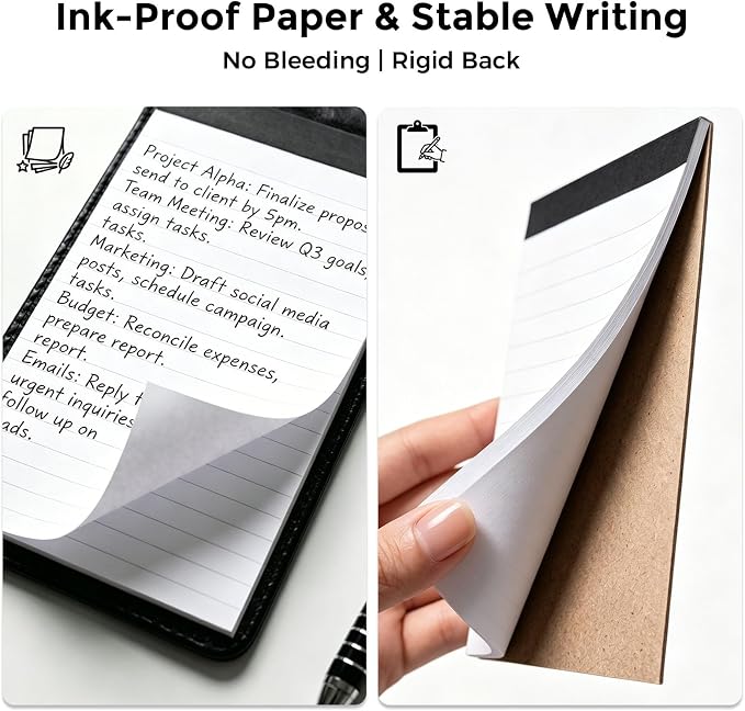 Koogel 11PCS Mini Pocket Notepad Holder Set, 3.4 x 5.5 Inch Small Notepad with Pen and 9 Memo Book Refills Server Lined Papers Desk Notepads for Office Supplies, Writing and Memo pads 30 Sheets Each
