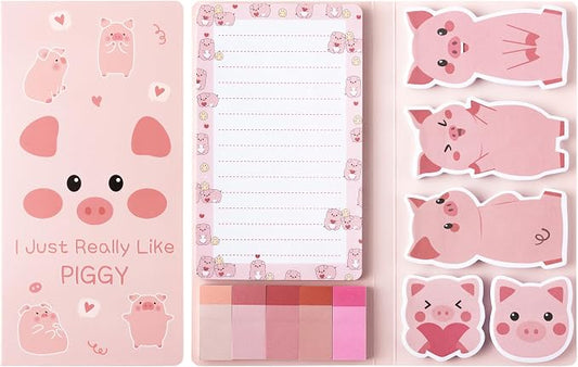 B1ykin Sticky Notes Set - 550 Sheets Memo Writing Pad Pink Piggy Design | Self-Stick Notes Pages, Teacher Appreciation Gift, School Office Supplies, I Just Really Like Piggy Design