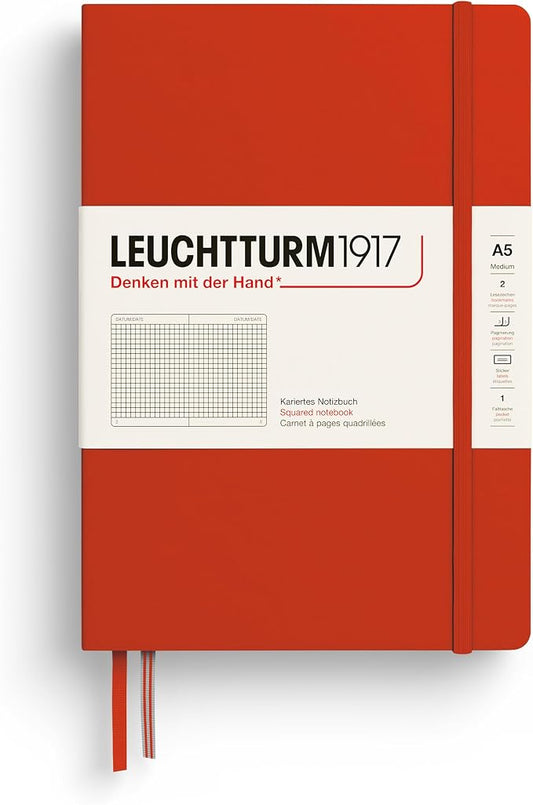 LEUCHTTURM1917 - Notebook Hardcover Medium A5-251 Numbered Pages for Writing and Journaling (Fox Red, Squared)