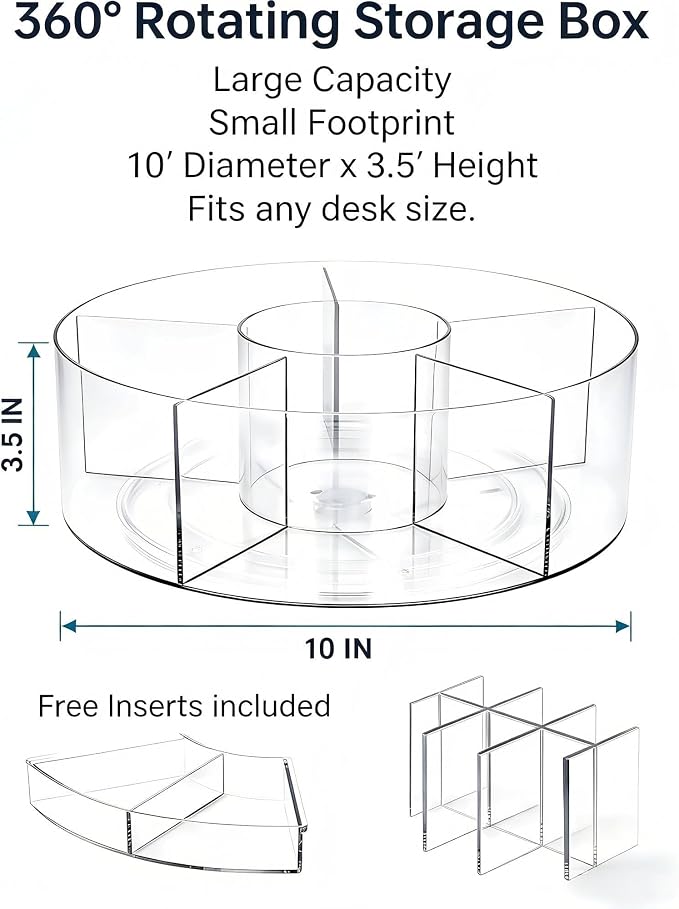 Desktop Rotating Pen Holder, 360° Rotating Acrylic Pen Stand with 6 Compartments, Transparent Marker Storage Box, Suitable for Schools, Offices, Classrooms, and Craft Rooms
