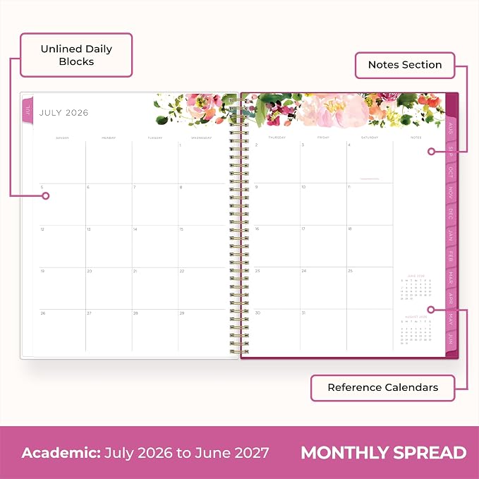 Blue Sky 2026-2027 Weekly & Monthly Academic Planner, 8.5"x11", Summertime | July 2026 - June 2027, Flexible Cover, Wirebound, Laminated Tabs, Storage Pocket, Stickers, Academic Year, Kelly Ventura