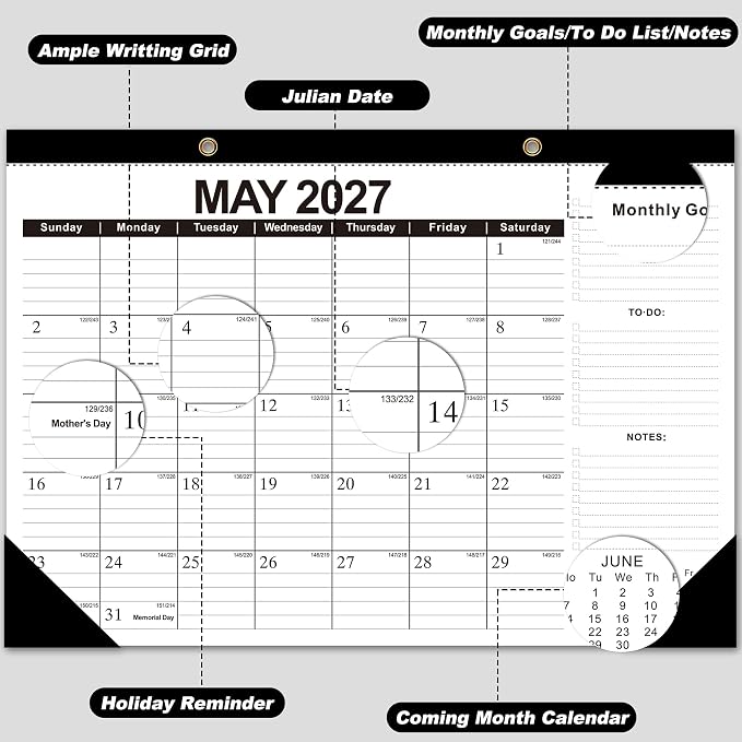 MZD8391 Desk Calendar 2026-2027, Jul 2026-Dec 2027, 17" x 12" Big Calendar | 18 Months, Large Desktop Calendar, Wall Calendar, Monthly Planner, Julian Dates,Home School Office Planning Organization Gift